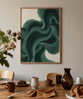 Artistic Green Wavy Poster for lounge, with main colors green and beige