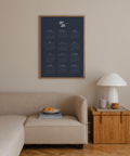 Minimalist Calendar print featuring Blue and White tones for bedroom