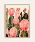 Pink Cactus Print with green and orange for living room poster