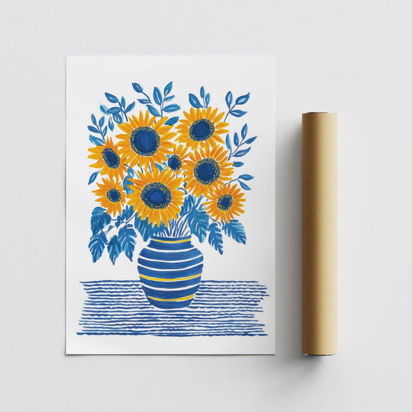 Modern Sunflower Print with bold, painterly brushstrokes and graphic flower shapes.
