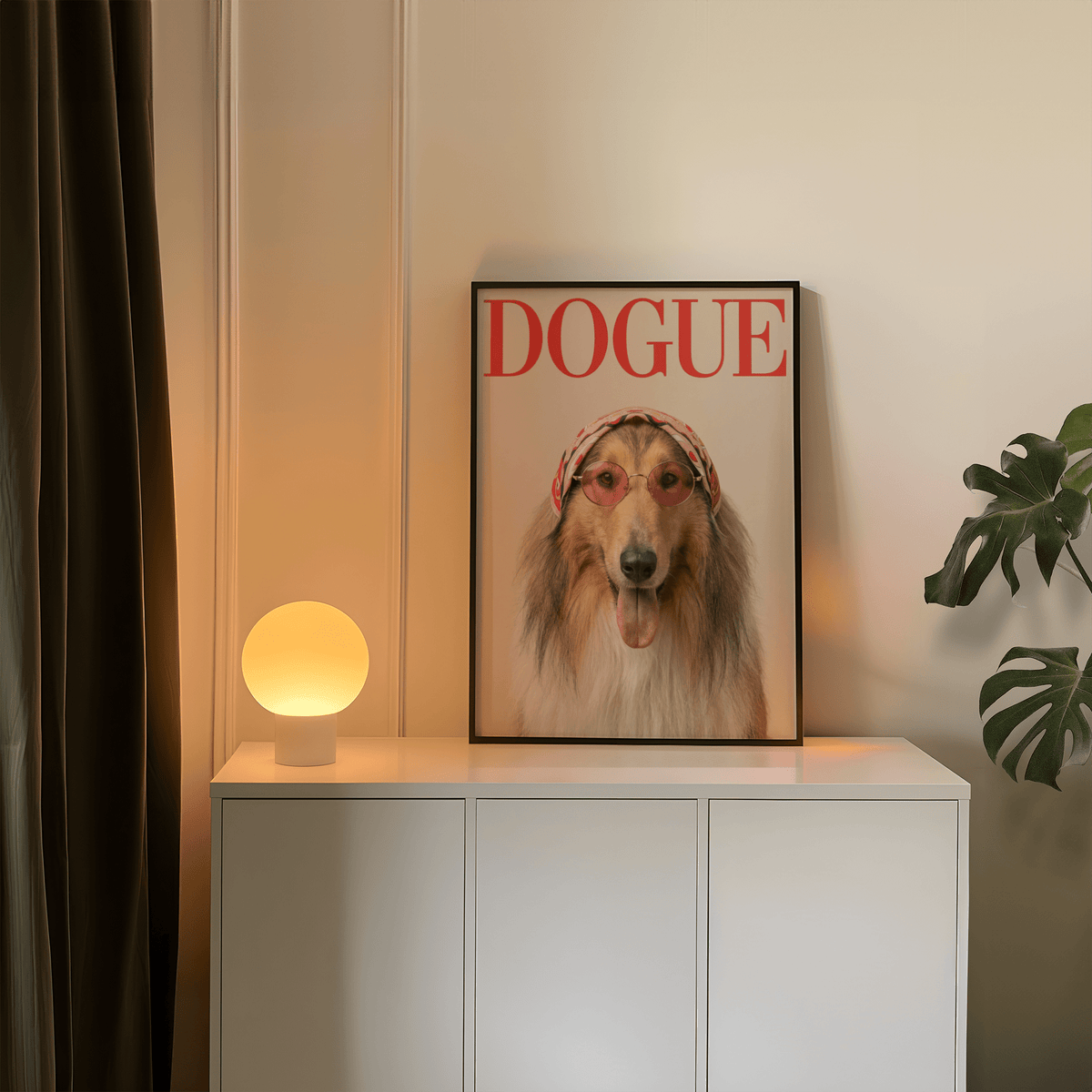 Rough Collie Dogue Print poster in Brown and Beige, suitable for minimalistic bedrooms