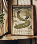 Angled view of the Golf Club Art Print highlighting the ring-shaped fairway