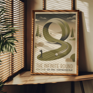 Angled view of the Golf Club Art Print highlighting the ring-shaped fairway