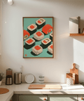 Dining room Sushi Art Print, main colors Red, Green, Blue