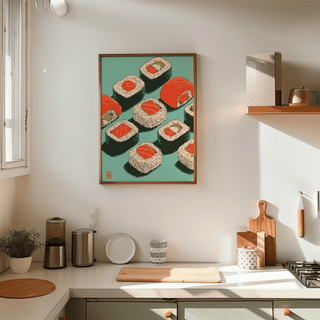 Dining room Sushi Art Print, main colors Red, Green, Blue