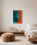 Blue and red Buddha Wall Art print, entryway spiritual wall art