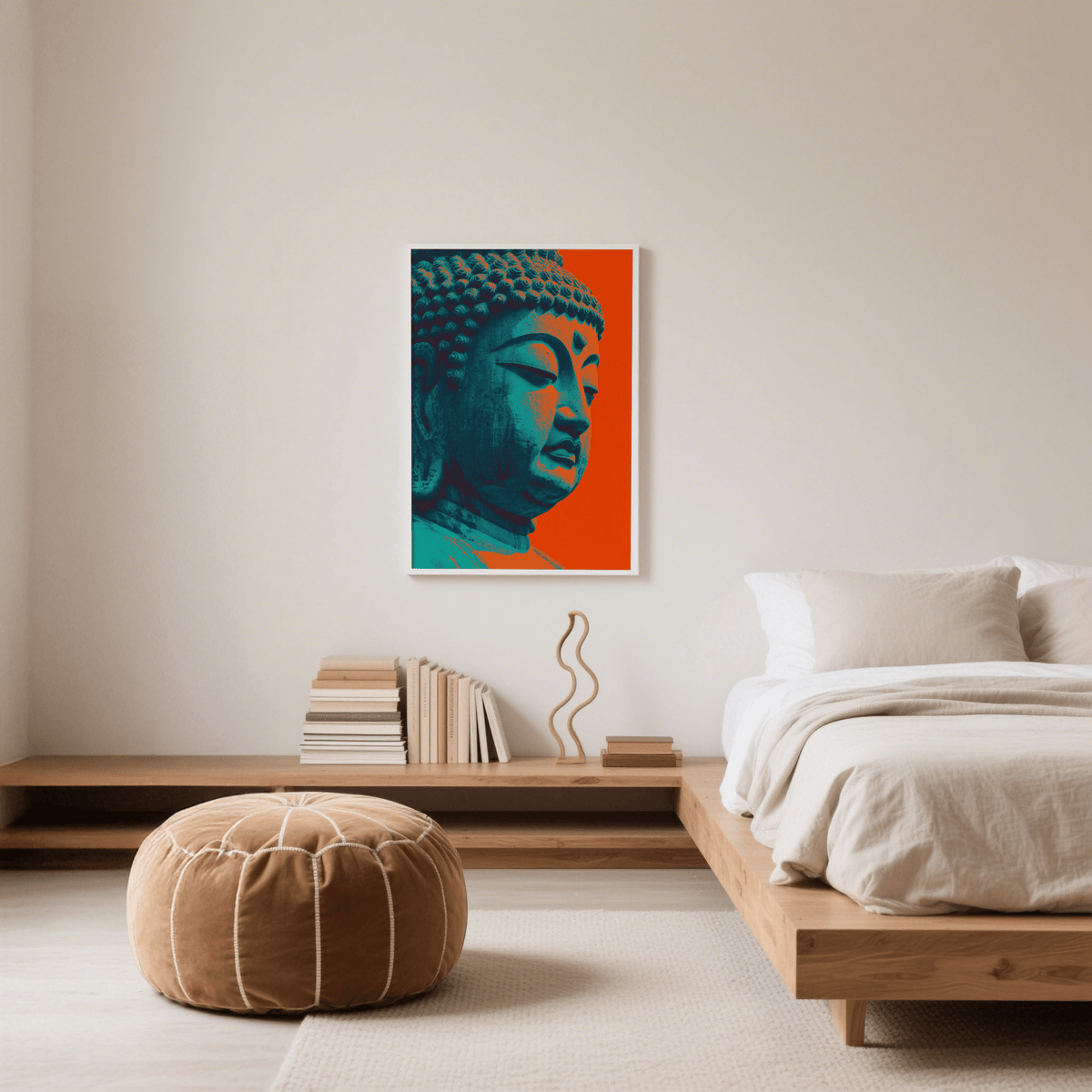 Blue and red Buddha Wall Art print, entryway spiritual wall art