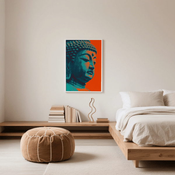 Blue and red Buddha Wall Art print, entryway spiritual wall art