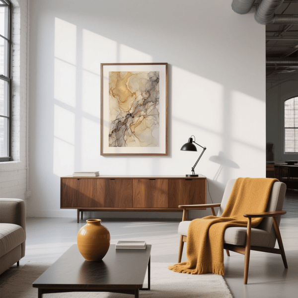 Contemporary abstract wall print of flowing ink wash strata