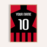 Camiseta de fútbol personalizada - Rayas negras y rojas — wooden-frame main image