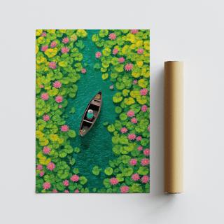 Colorful Water Lily Poster showing pink and yellow accents for home office