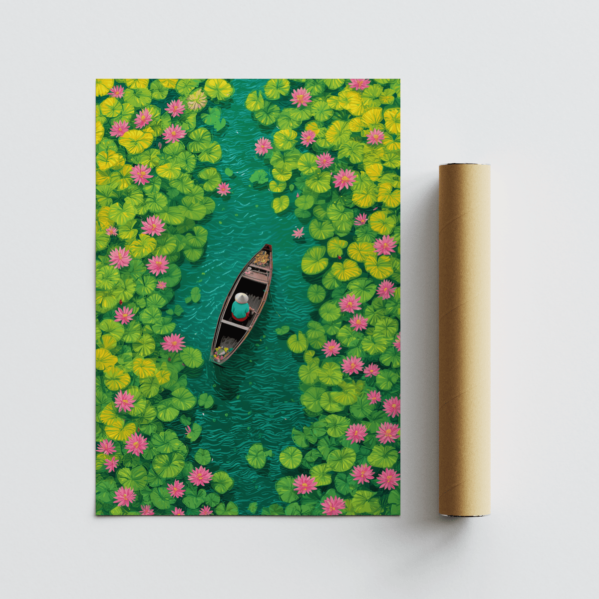 Colorful Water Lily Poster showing pink and yellow accents for home office