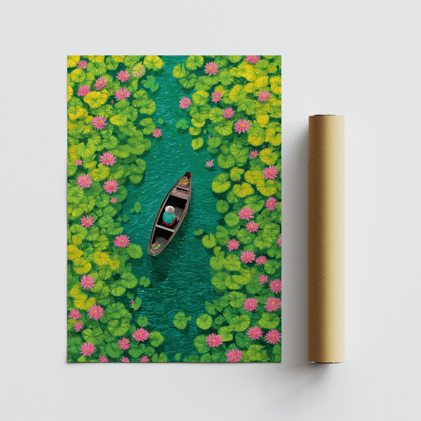 Colorful Water Lily Poster showing pink and yellow accents for home office