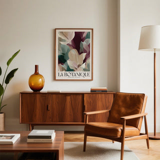Burgundy large prints for living room in contemporary botanical style