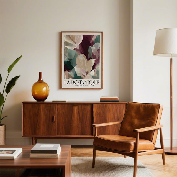 Burgundy large prints for living room in contemporary botanical style