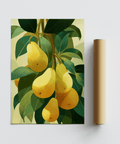 Pear Wall Art for kitchen with yellow pears and brown stems