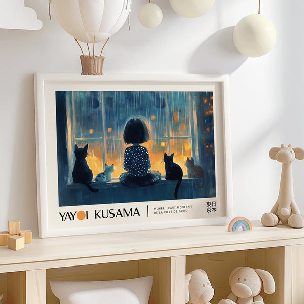 modern cat wall decor with a magical window scene