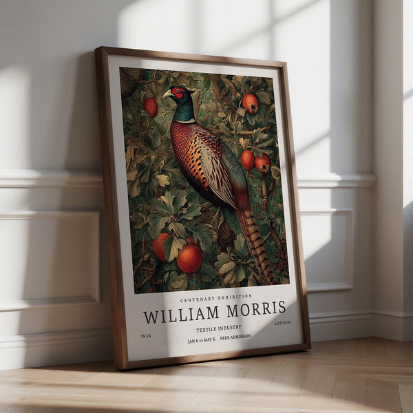 Pheasant Wall Art with detailed feathers and fig tree foliage in earthy tones.