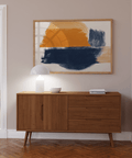 Blue and Orange Abstract Art with Blue and Orange accents, elegant wall art for dining area