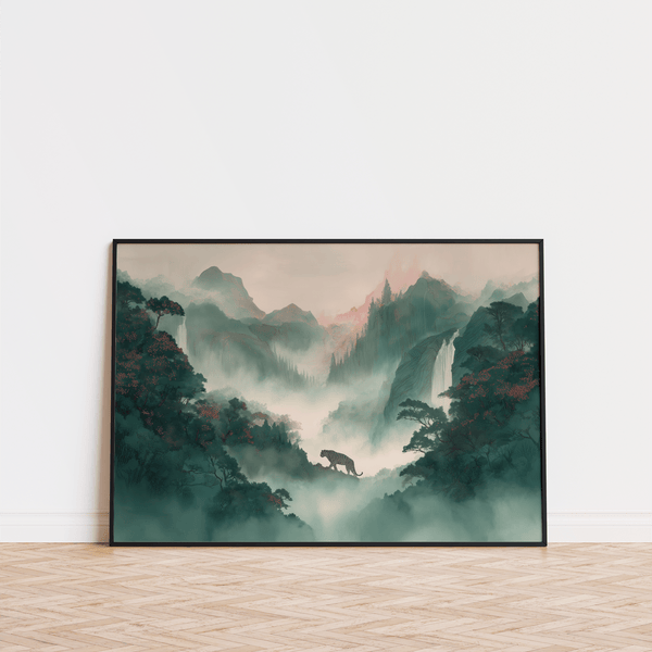 Tiger Landscape Wall Art for calming nursery wall art, green and pink palette