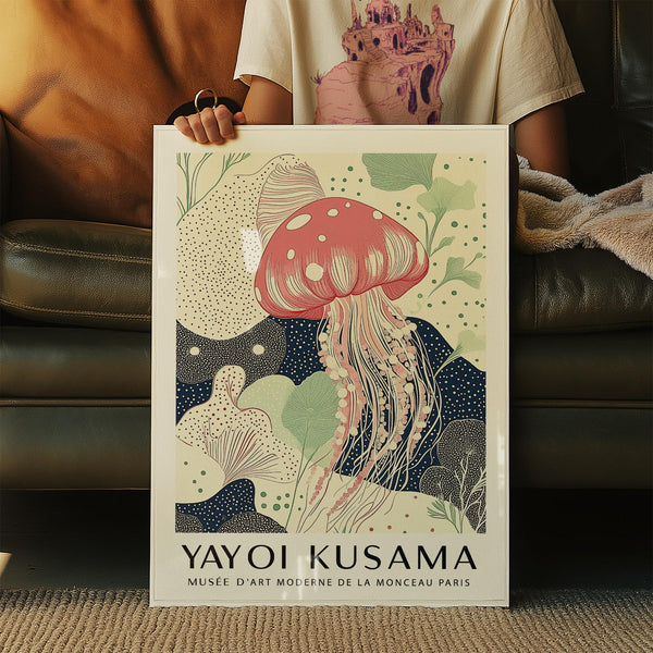 Unique Large Wall Art in muted coral and green tones with oceanic details.