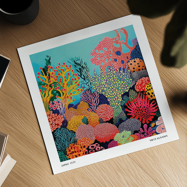 Coral reef detail in tropical sea wall art with an expressive and modern design style.