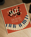 Jazz Art Print showing a festival scene in Red for bedroom wall art decor