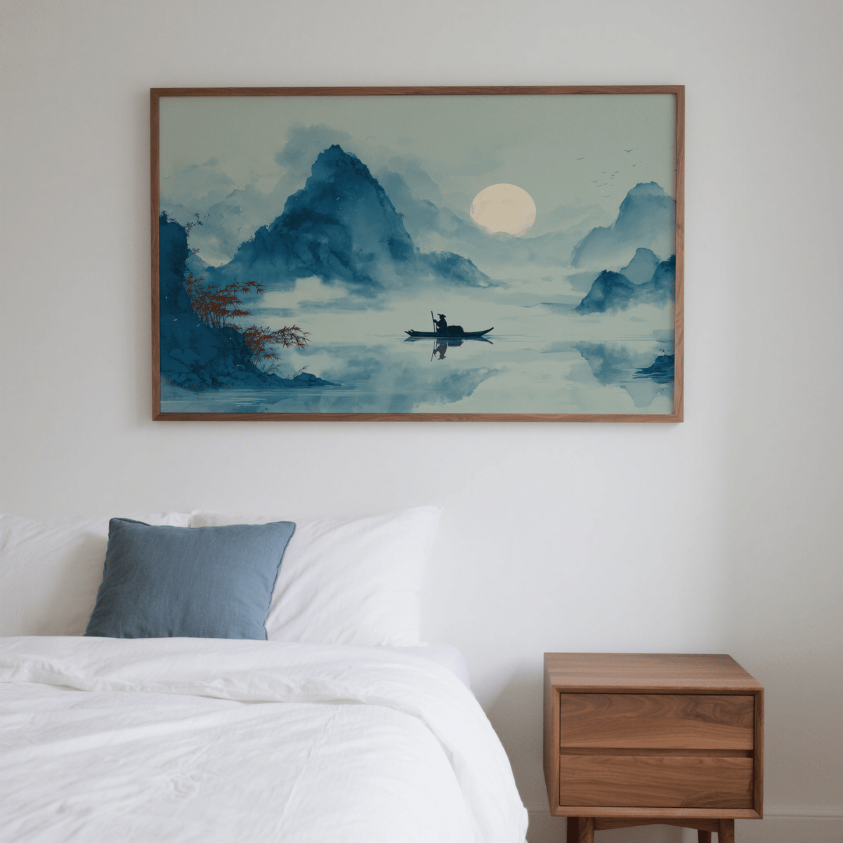 Calming Blue and Red Zen Wall Art Print for office wall art poster