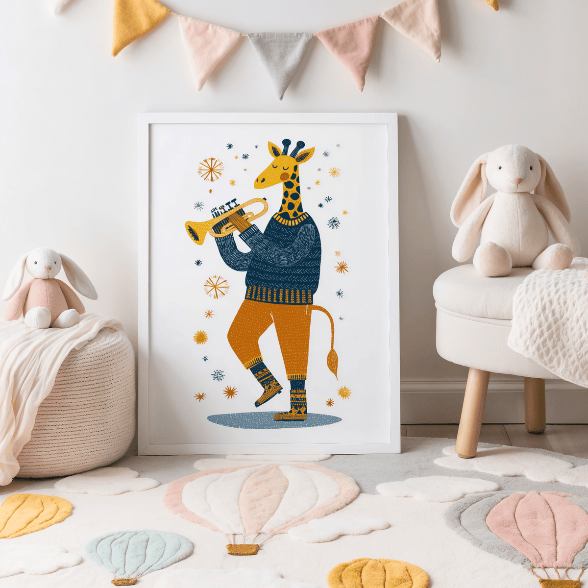 Whimsical Giraffe Music Art Print, multicolored, art print for den