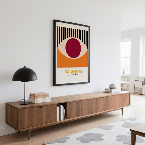 Retro Eye Wall Art showcasing Black, Orange, and Red for hallway decor