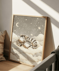Soft beige Zebra Nursery Art, white clouds, kids' room wall art poster