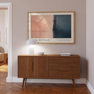 Minimalist peach and navy color block wall art for bedrooms