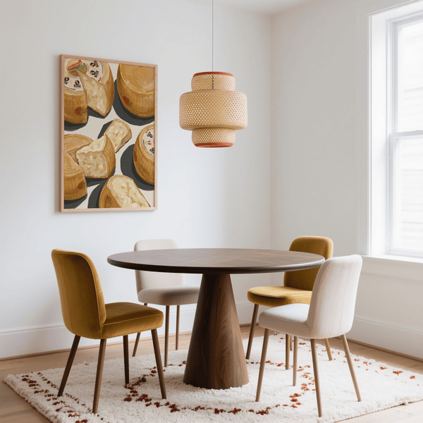 Beige and yellow Parmegiano Reggiano Art print for dining room décor