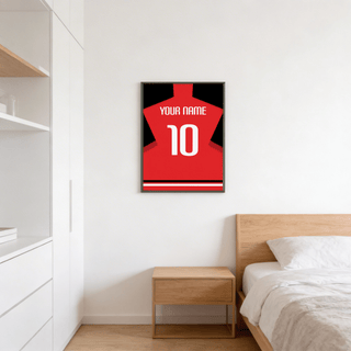 Minimal jersey silhouette wall art print with bold number 10 and name area