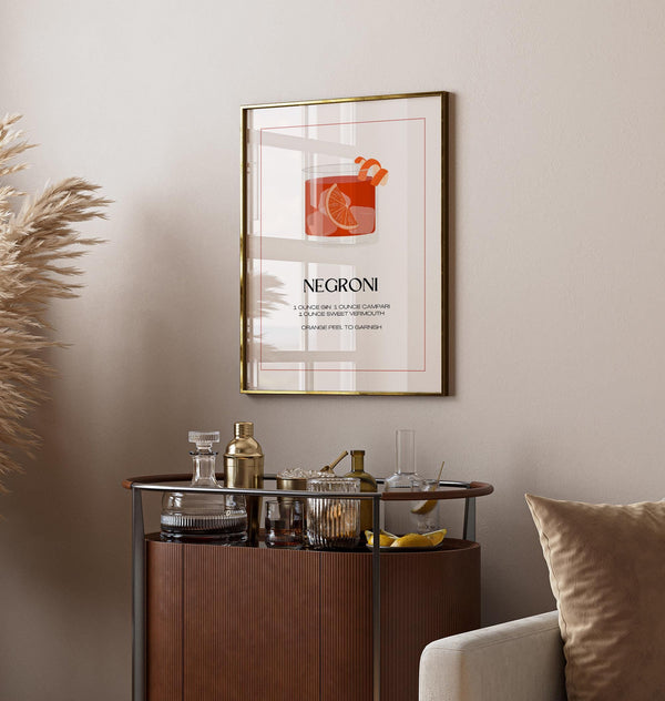 Negroni drink wall art for modern kitchen or bar area.