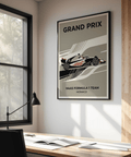 Minimalist Monaco motorsport wall art print with GRAND PRIX text and stylized race car