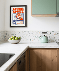 Playful kitchen wall art, Italian Cocktail Art Print, main colors Orange and Blue
