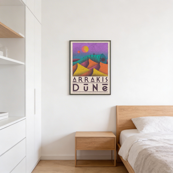 Studio photo of Arrakis Dune Print wall poster highlighting the graphic layout and textured background