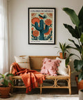 Hand-illustrated cactus wall art in warm tones for a bohemian-style room.