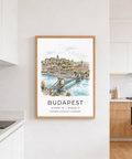 Travel city wall art print depicting Budapest skyline and bridge in the foreground
