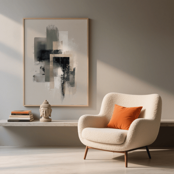 Modern Abstract Poster using beige and green for elegant living room art print