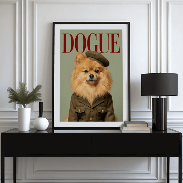 Pomeranian Soldier Art poster with red highlights for guest room decor