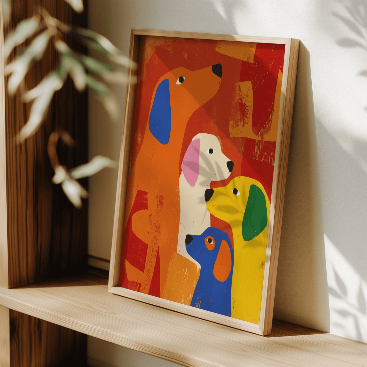Colorful Dog Print with Blue and Red dogs for pet lover's wall art