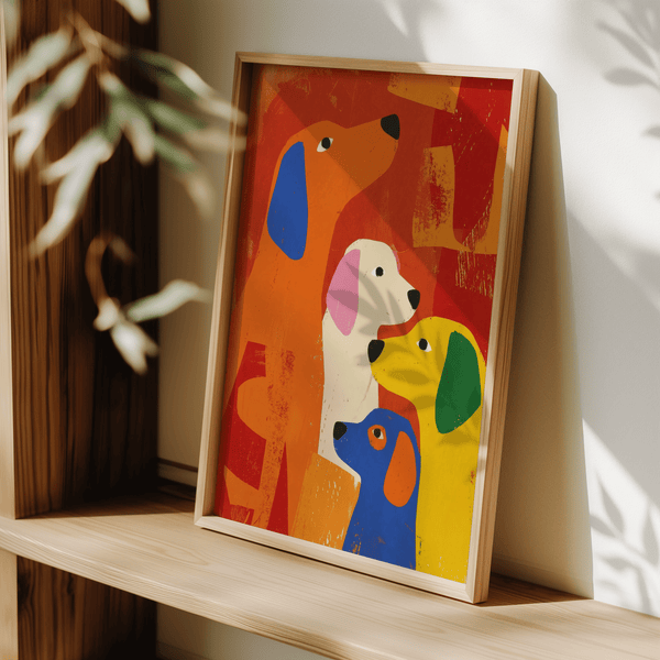 Colorful Dog Print with Blue and Red dogs for pet lover's wall art