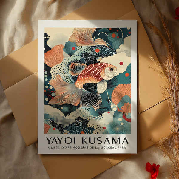 Decorative fish wall art decor with stylized aquatic forms and dotted textures