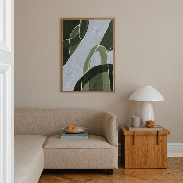 Green and Blue Art art print with White lines for modern home office