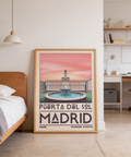 Graphic Puerta del Sol Madrid Landmark Art Print wall art with central fountain and city blocks