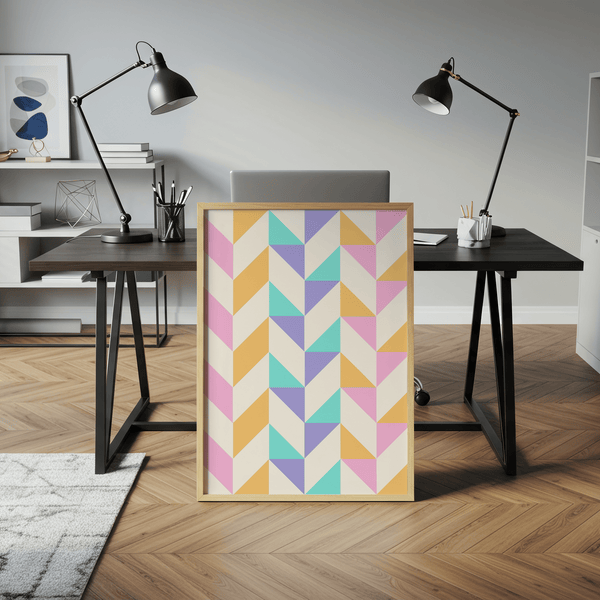 Geometric Pattern Print with vibrant Orange and Purple for entryway