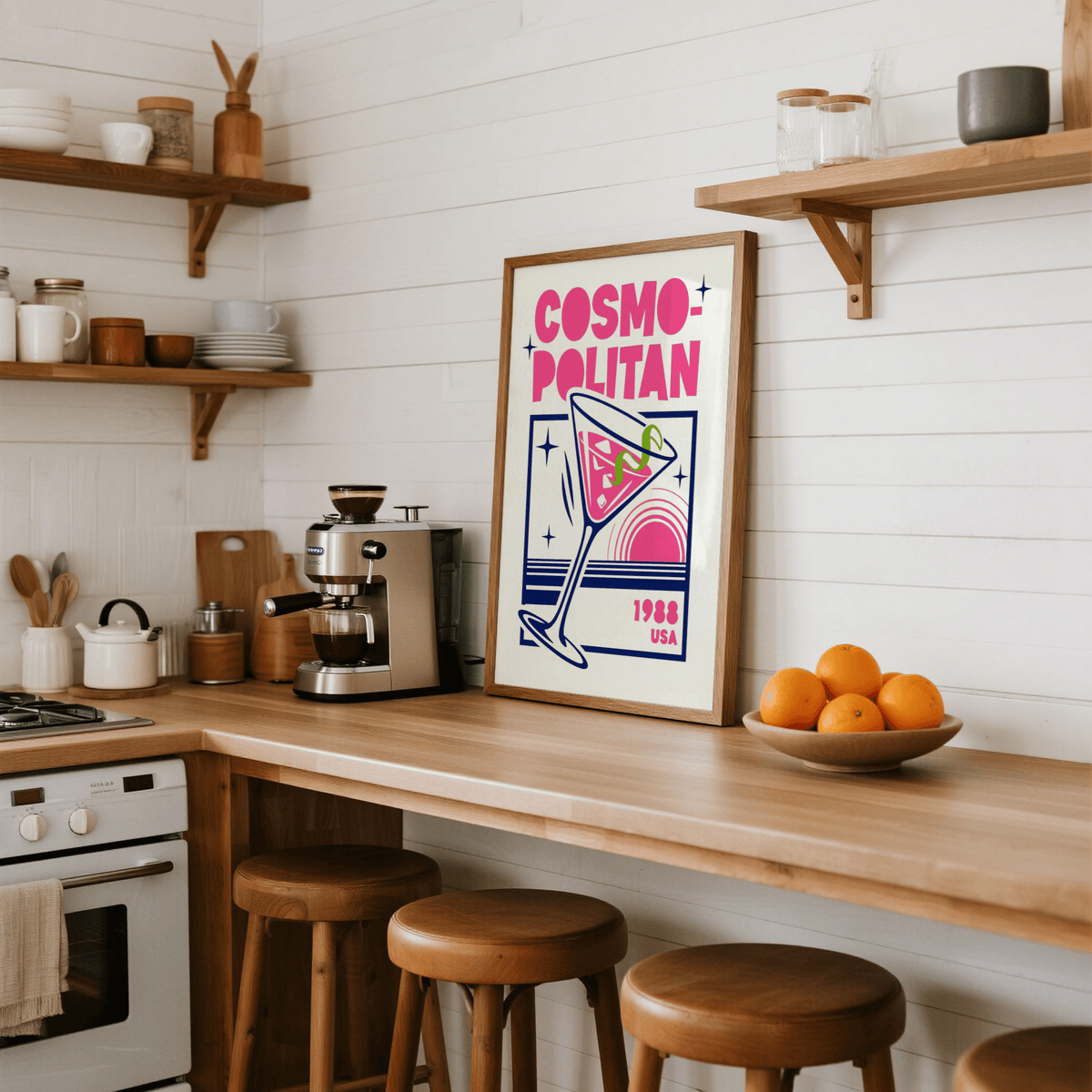Cosmopolitan Cocktail Art Print in Pink and Blue for living room decor