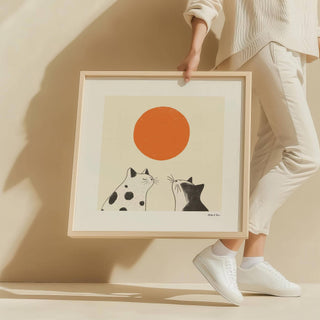 Serene and calming orange cat art print perfect for bedroom decor